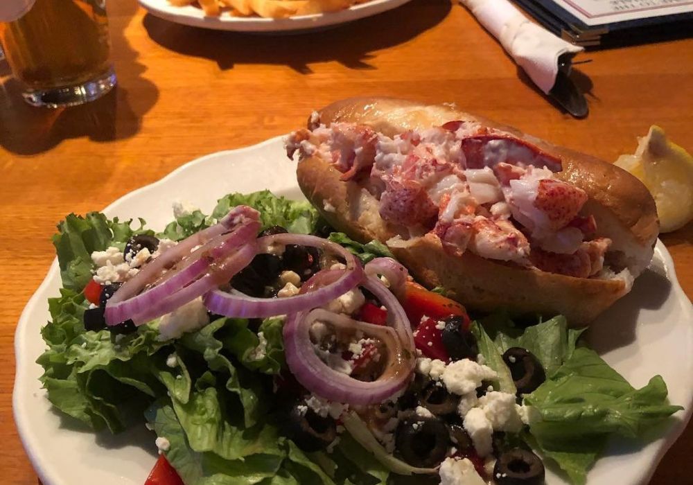 lobster roll and salad