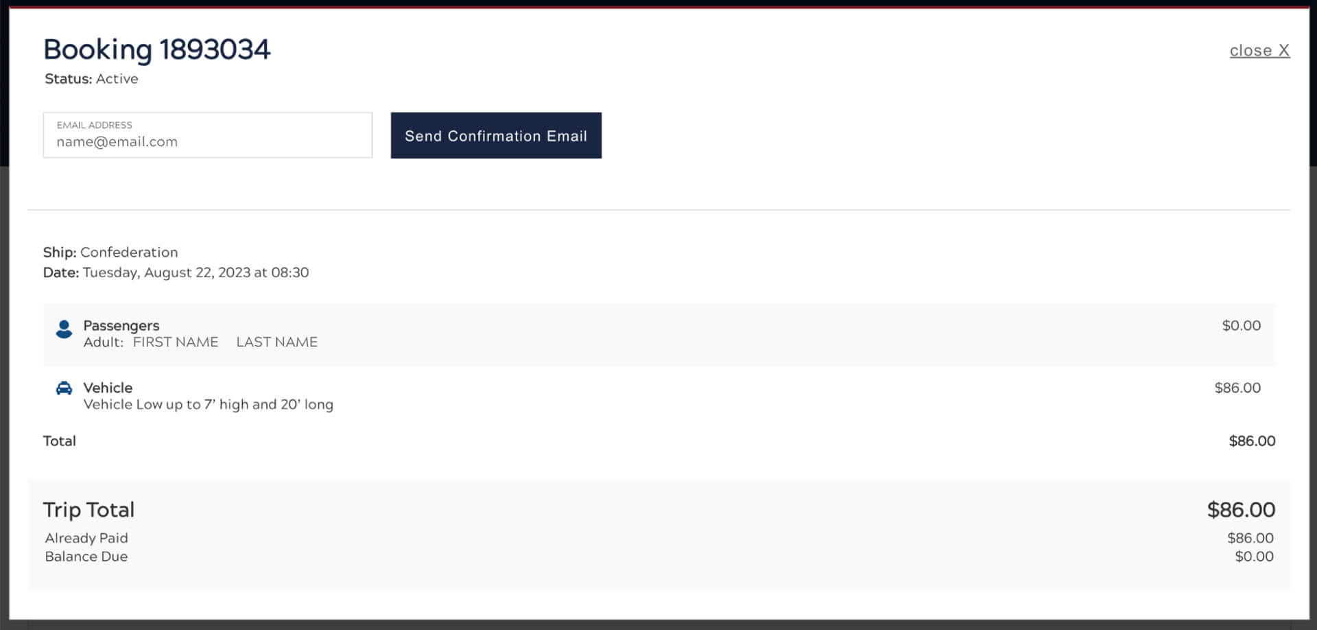 Manage Reservations Screenshot