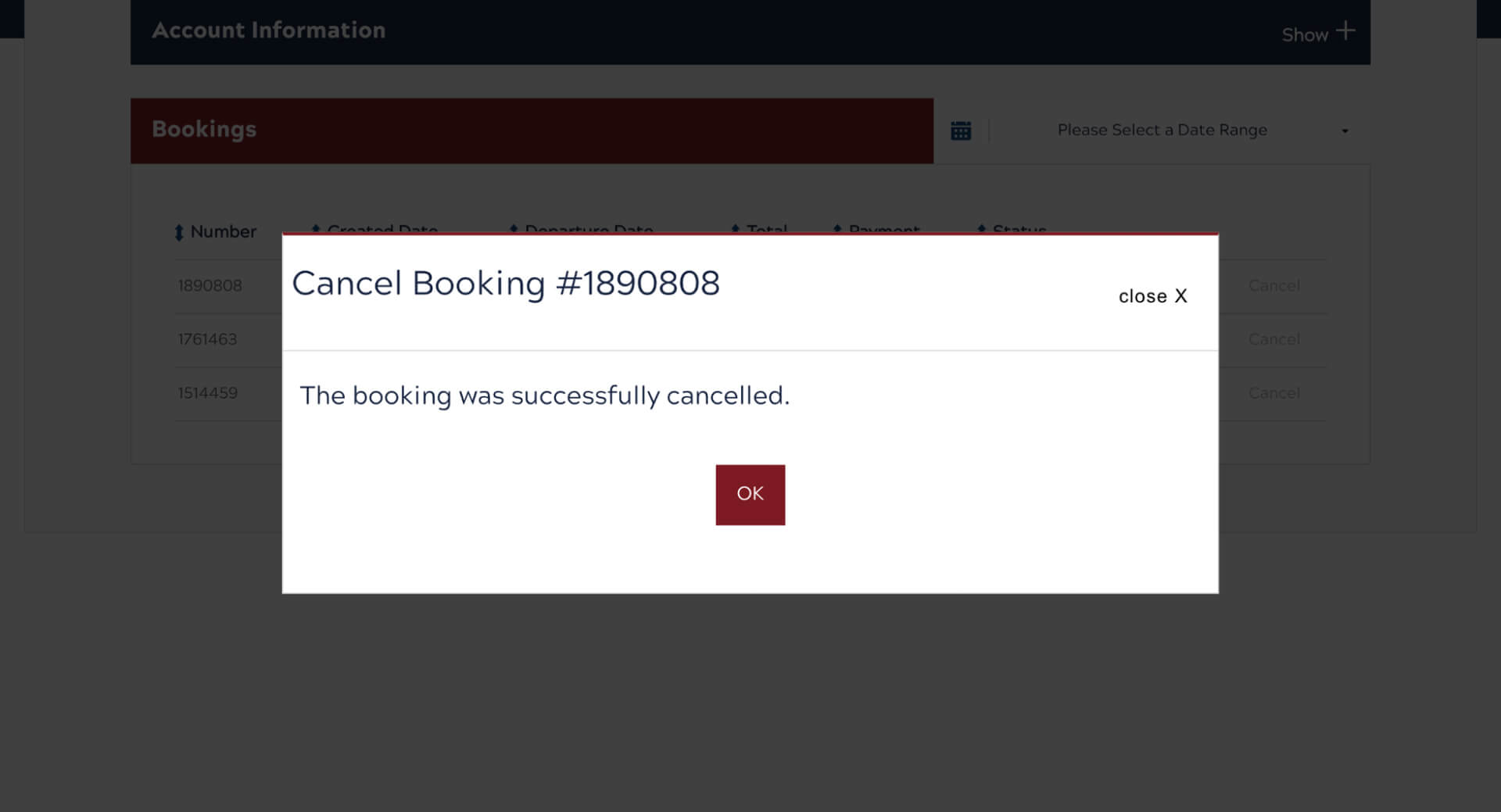 Manage Reservations Screenshot