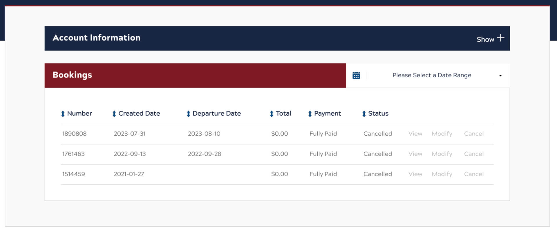 Manage Reservations Screenshot