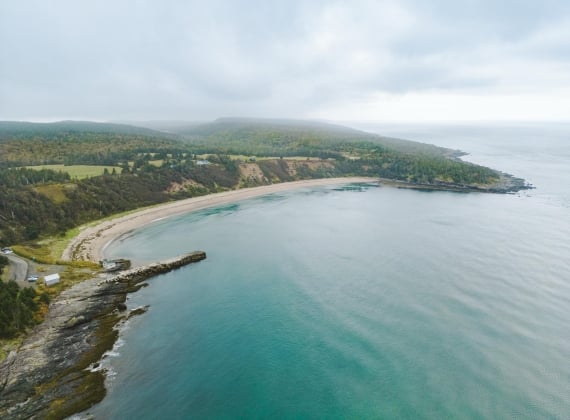 Ariel view of Sandy Cove Beach at Digby Neck