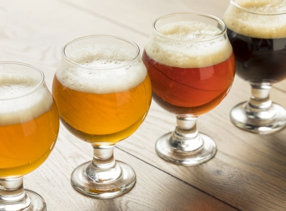 Close shot of beer flight
