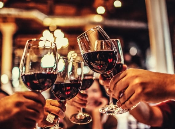 People performing a cheers with wine glasses 