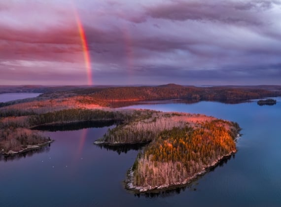 Arial view of Castine, Maine at dusk