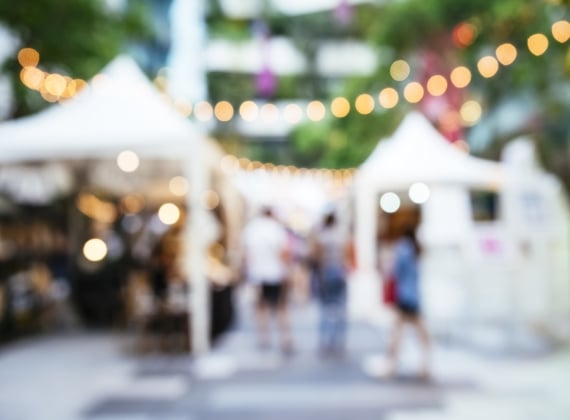Blur festival events Market outdoor with people - stock photo
