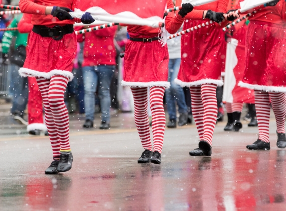 Santa's elves in a Christmas parade 