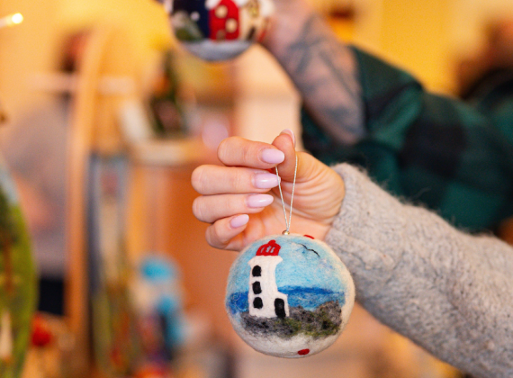 Tree ordainments sold at a Christmas market  