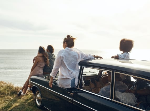 Group of friends on a road trip