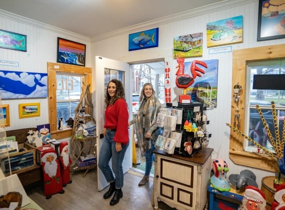Shoppers exploring a souvenir shop