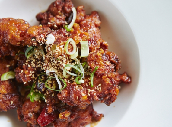 A plate of Korean fried chicken