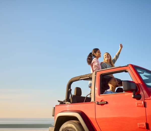 Friends on a road trip.